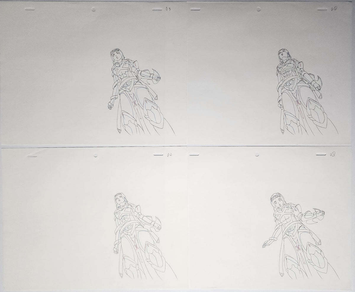 Queens Blade Anime Animation Production Cel Drawing: 4 Sheets - 4423