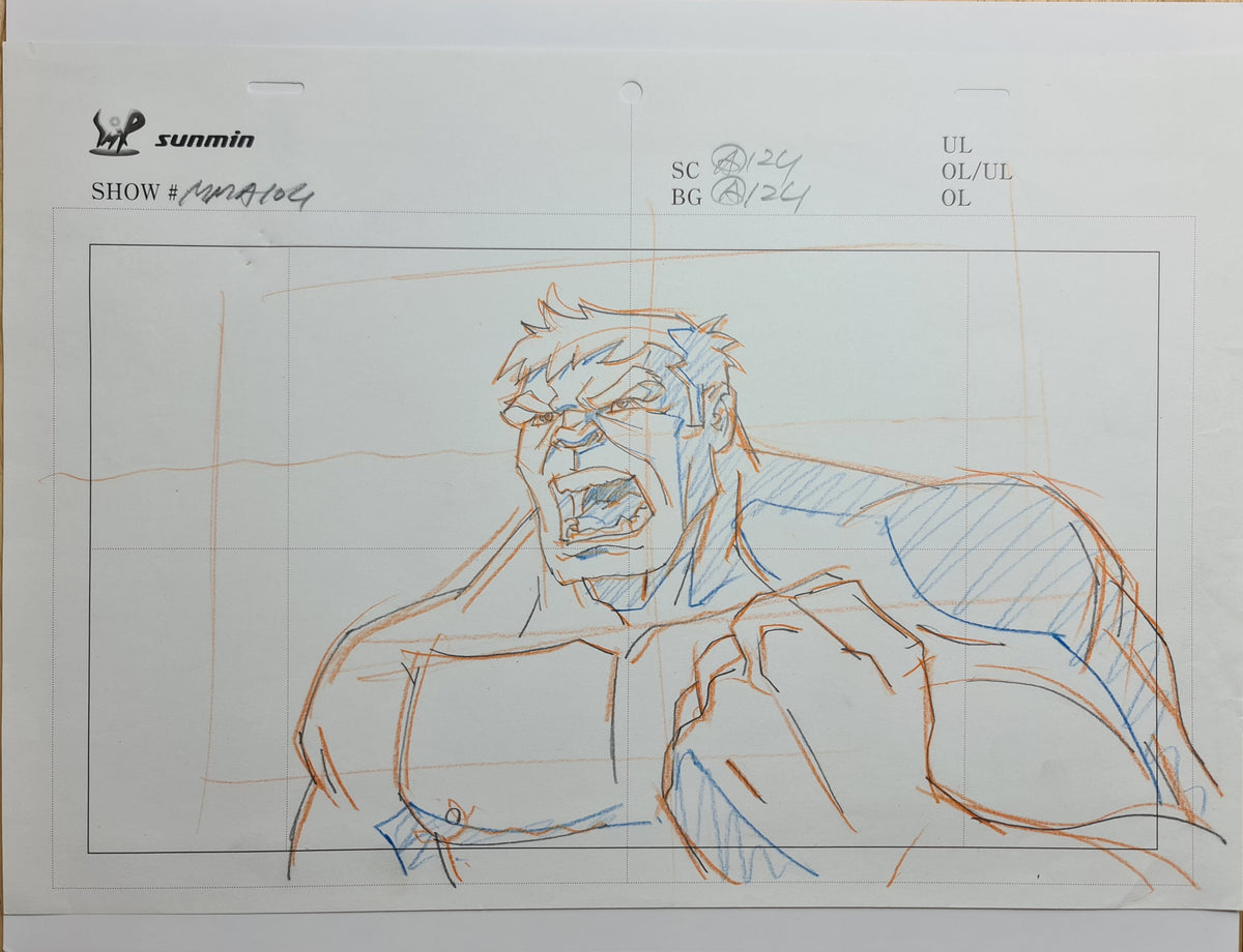 Marvel Avengers Assemble Production Animation Cel Drawing: Hulk - 1498