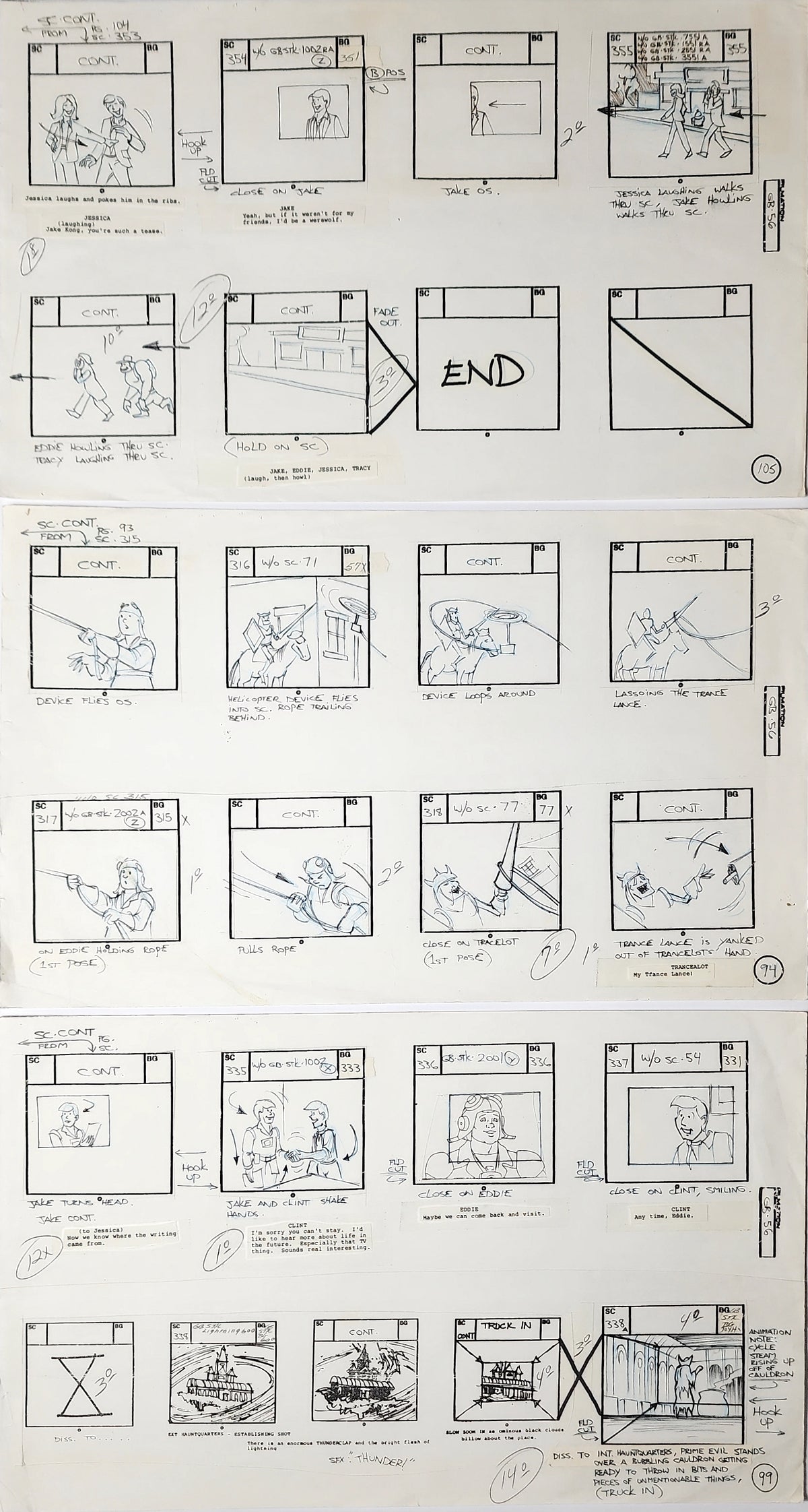 Lot of 25 Filmation Ghostbusters Storyboard & Dialogue Pages - 3777