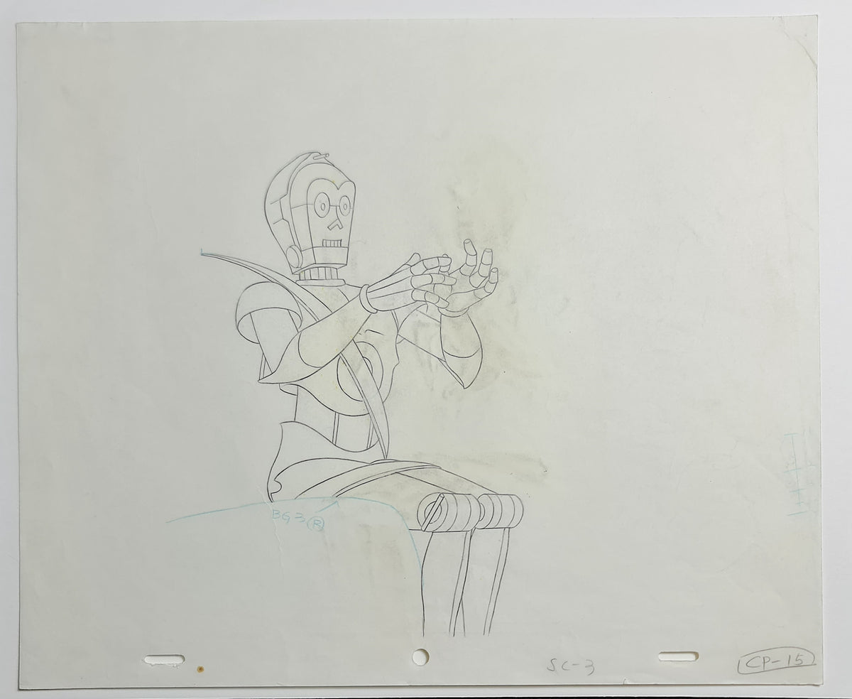 Star Wars Droids Main Title Animation Production Cel Drawing C3PO: 2674